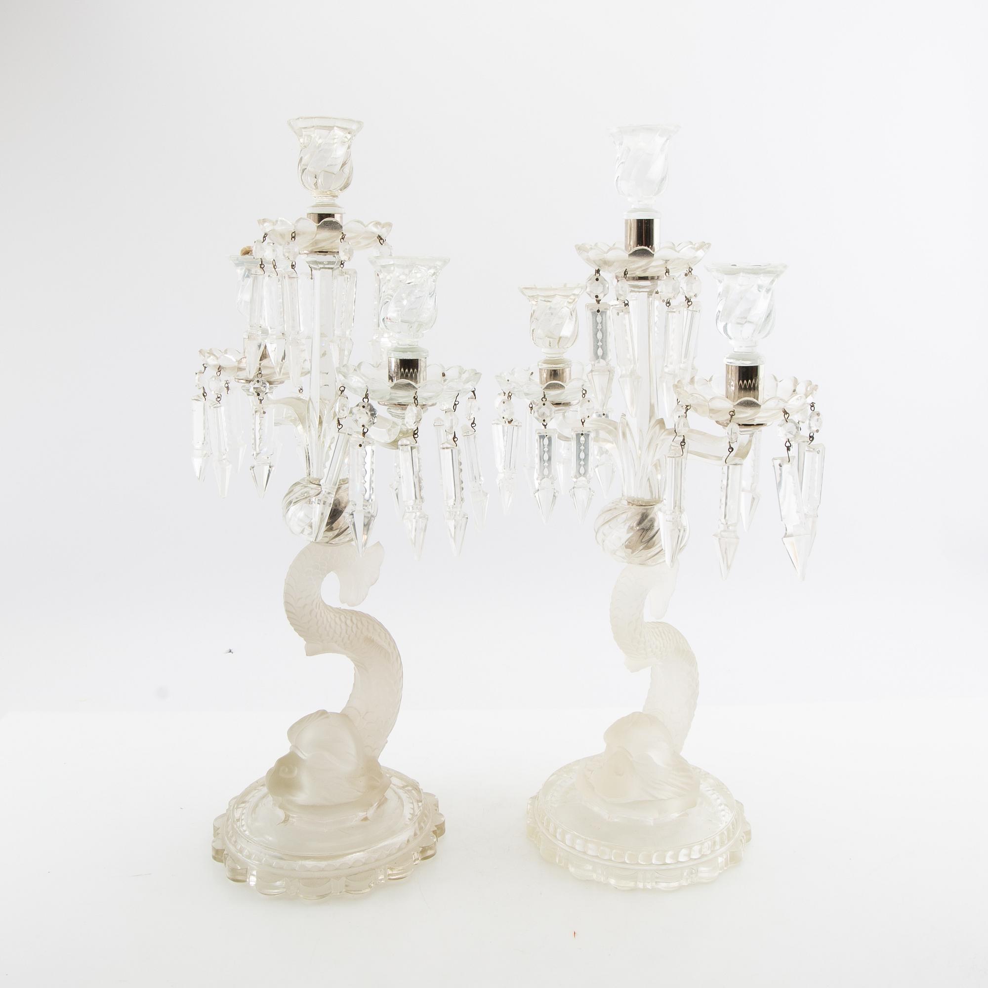 Candelabra, a pair, glass, 20th century.