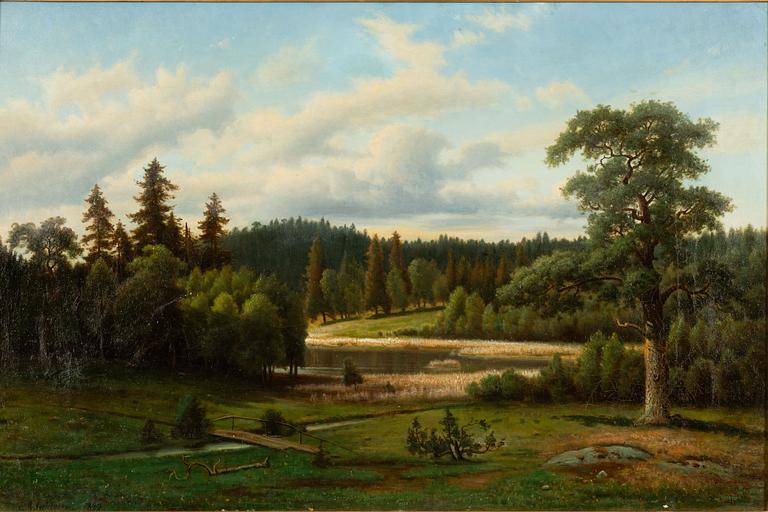 Carl August Fahlgren, Lakeside Landscape with an Ancient Oak.