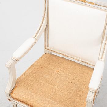 A Gustavian open armchair, Stockholm, late 18th century.