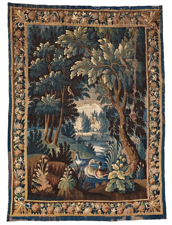 VÄVD TAPET, gobelängteknik, "Verdure", ca 304 x 224,5 cm, Flandern 1600-tal, signerad "W" en lilja "B".