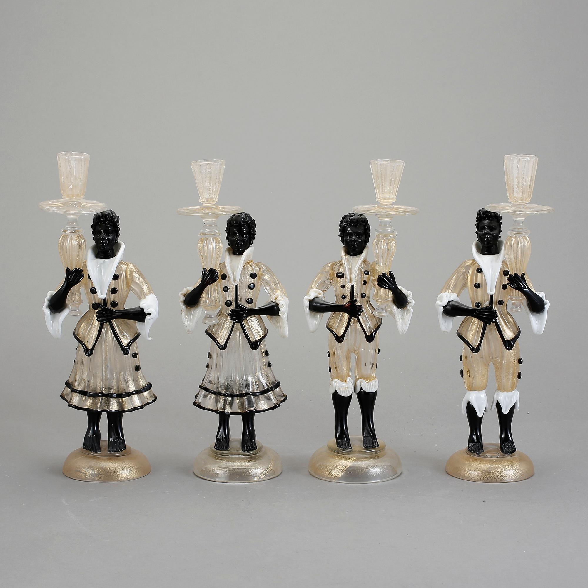 LJUSSTAKAR, 2 par, glas, Italien, 1900-talets mitt.