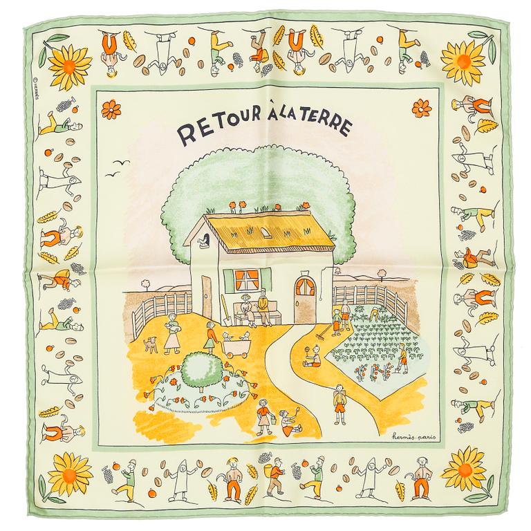 HERMÈS, Gavroche scarf, "Retour à la terre", Oliver Dumas, re-issue 1998.