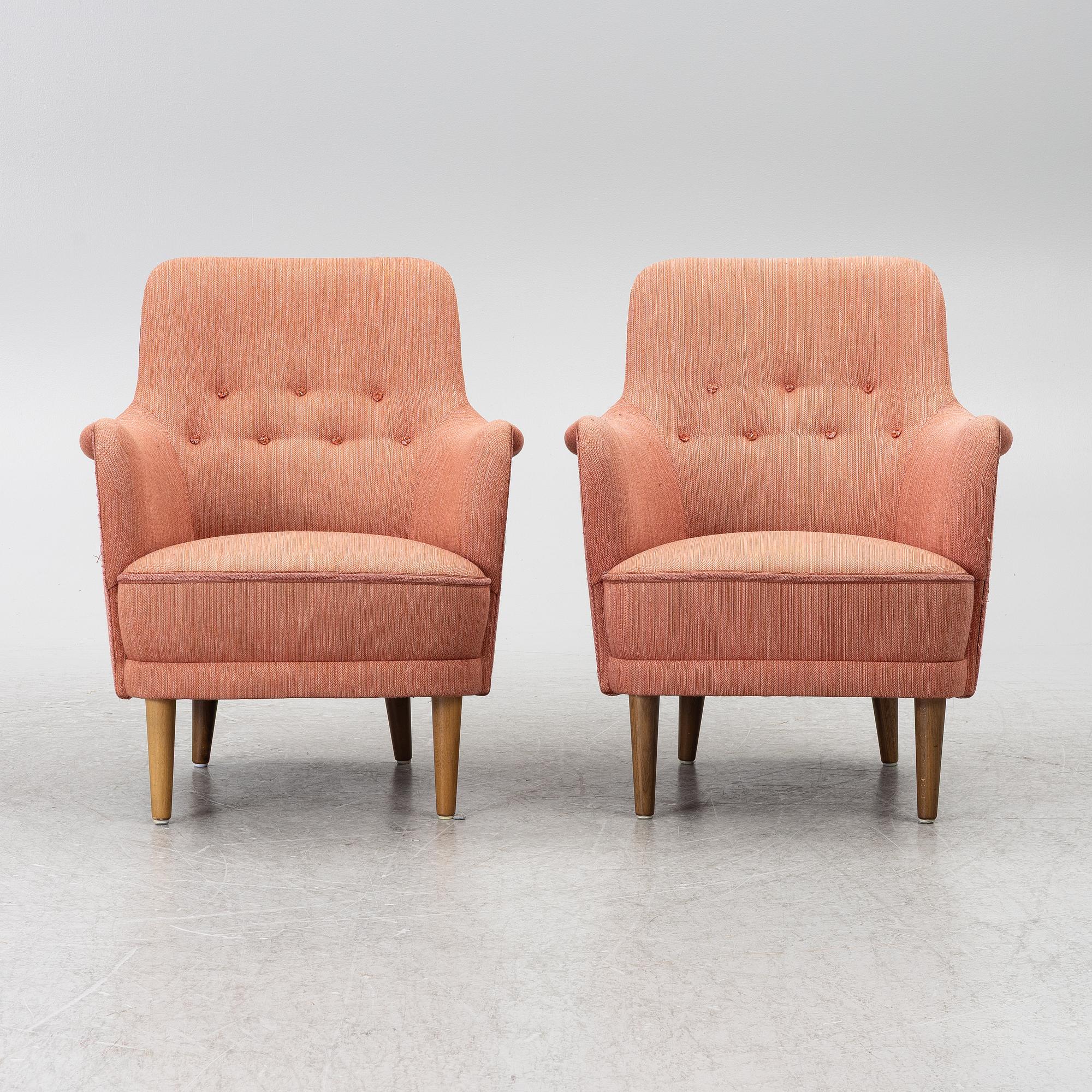 Carl Malmsten, a pair of 'Samsas' armchairs, AB OH Sjögren, Tranås.