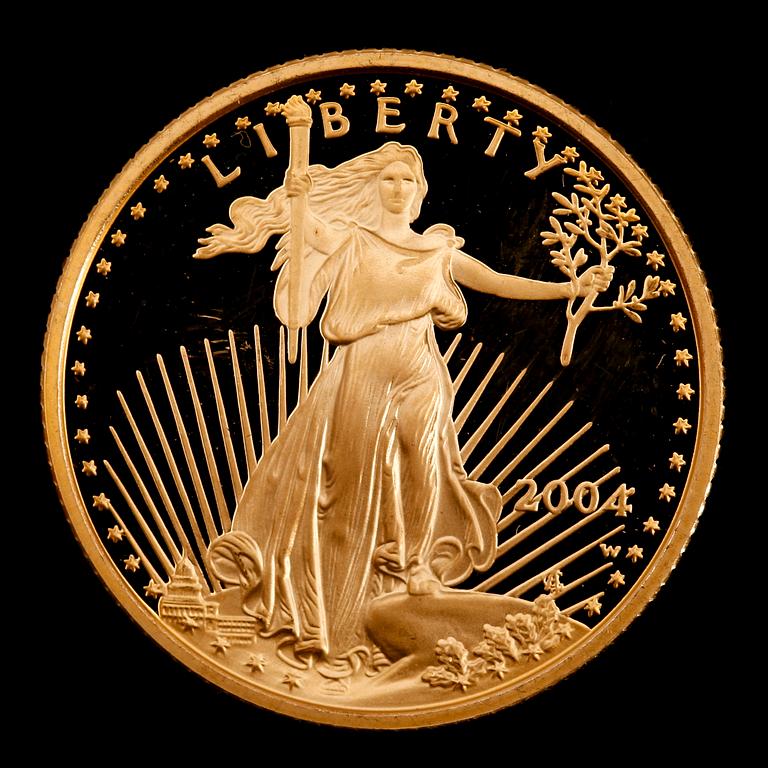 GULDMYNT, finguld, Golden Eagle, USA,10 dollars, 2004. Vikt ca 8 g.
