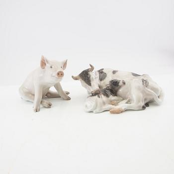 Figurines and ashtray, 4 pcs, Royal Copenhagen, Denmark, porcelain.