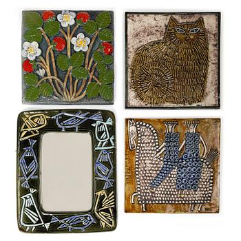 Lisa Larson, three stoneware wall reliefs and a mirror, Gustavsberg.