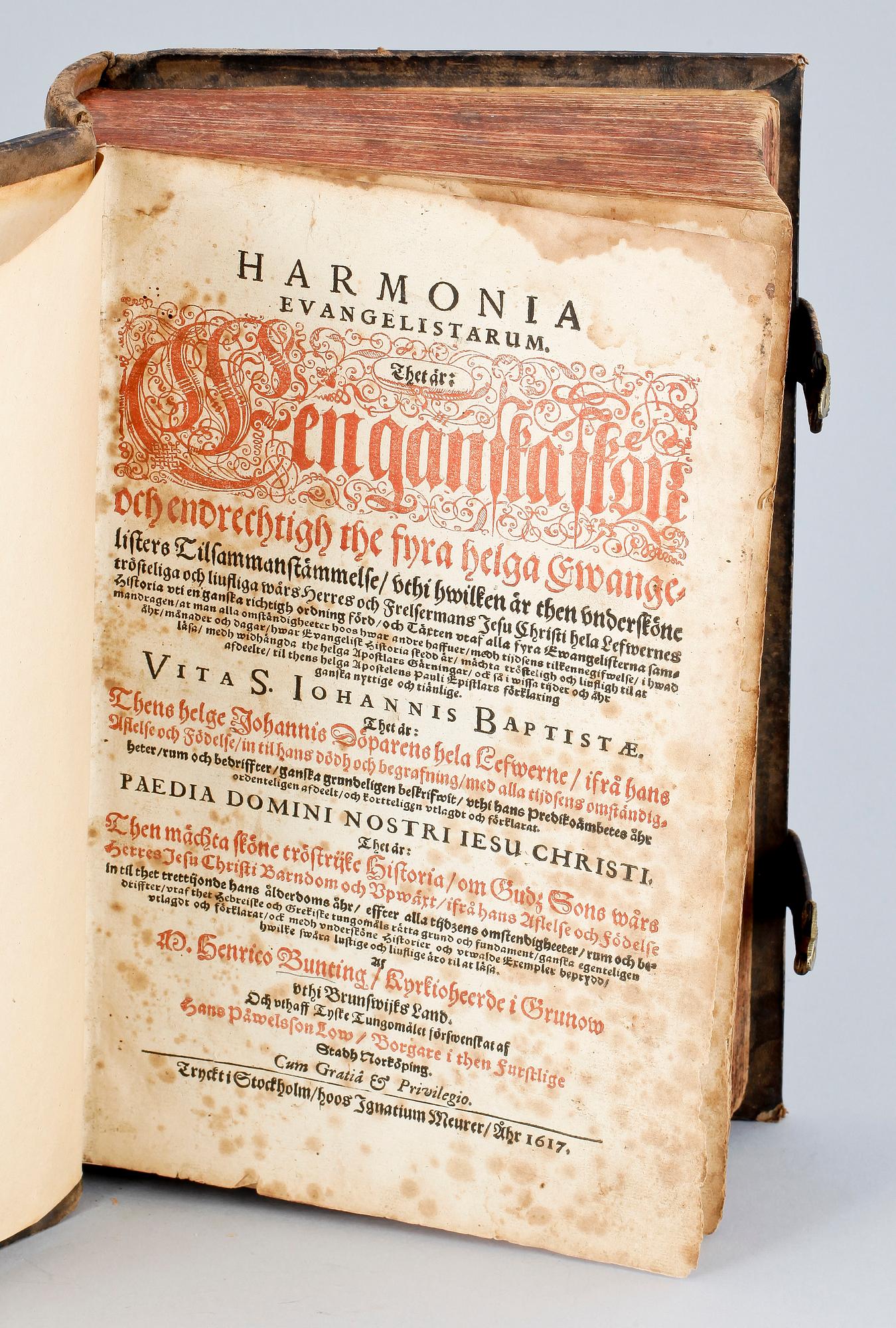 BOK. "Harmonia Evangelistarum" Stockholm 1617.
