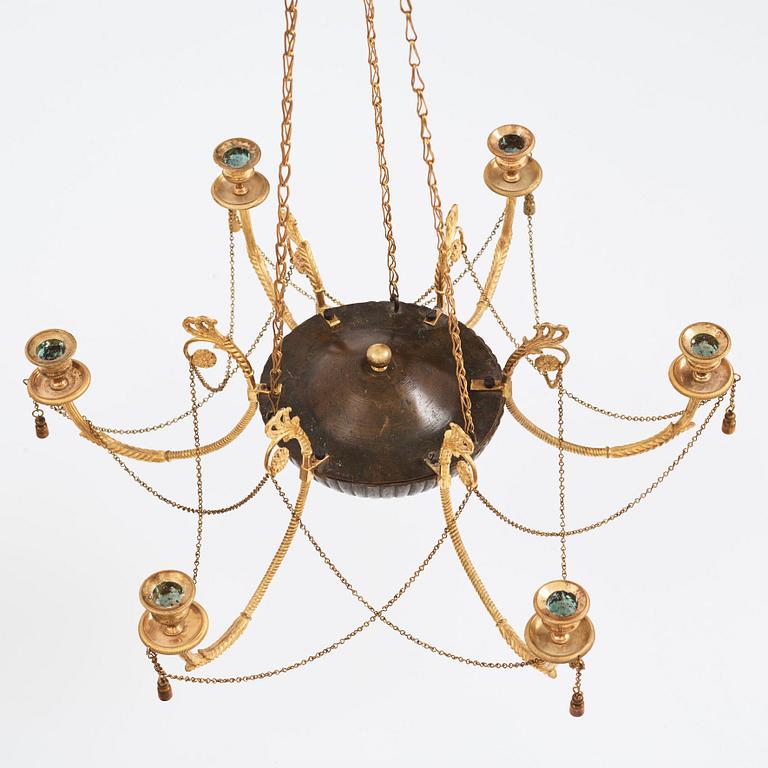 A late Gustavian six-light hanging-lamp, early 19th century.