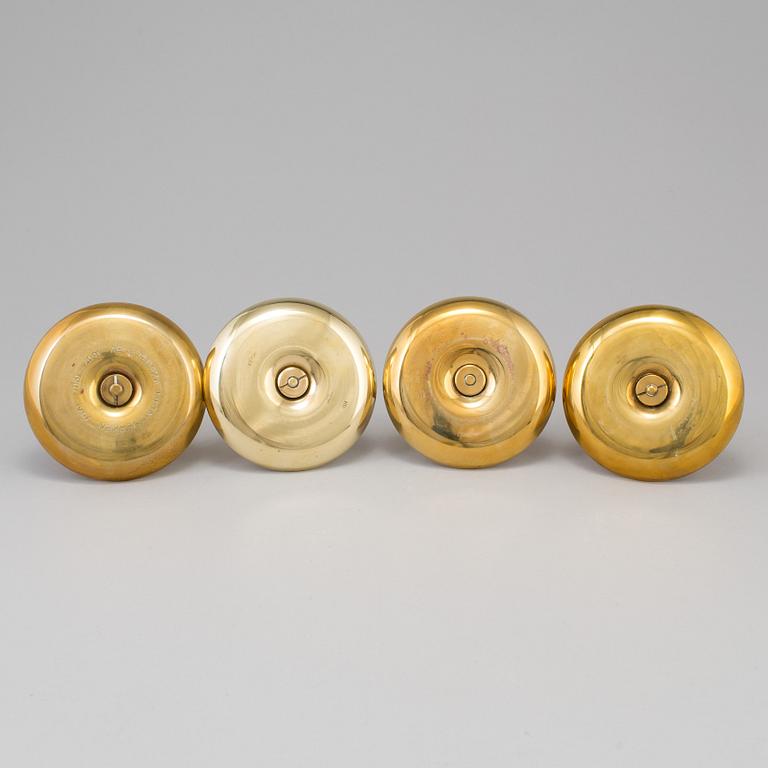 Four brass candlesticks from Skultuna and Svenska Metallverken, second half of the 20th Century.