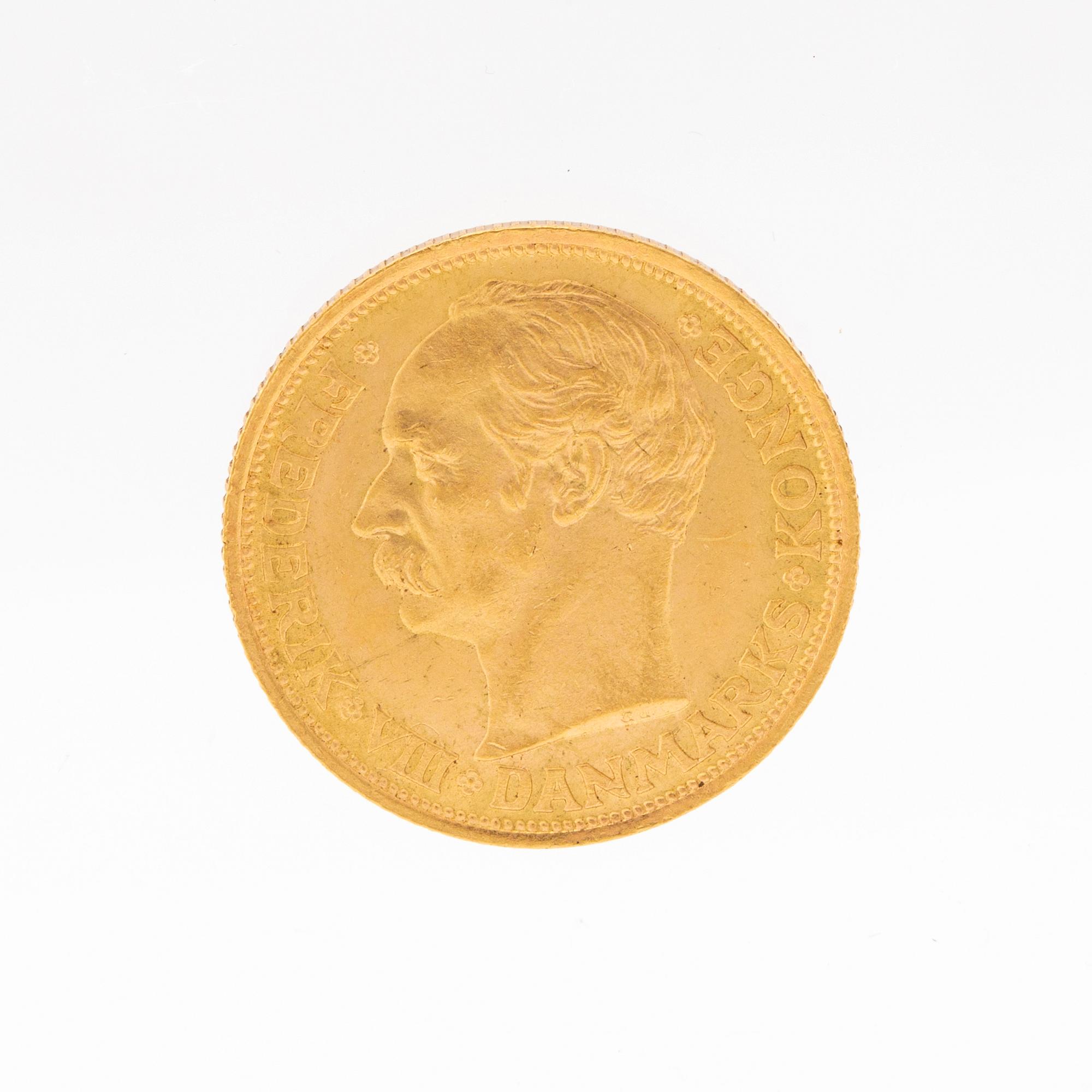 Gold coin 20kr Frederik VIII, Denmark 1912.