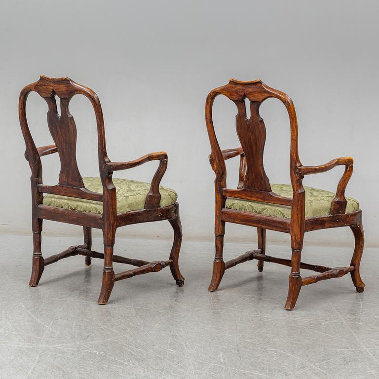 A pair of Swedish Rococo armchairs, second half of the 18th century.