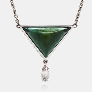 A Tillander, An 18K white gold collier with a tourmaline and a briolet cut diamond ca. 0.56 ct. Helsinki 2001.