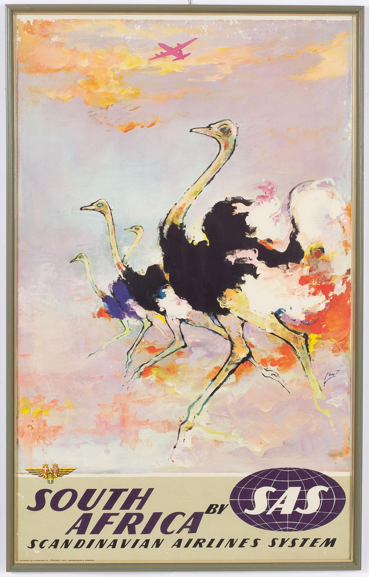 Otto Nielsen, affisch, "South Africa by SAS Scandinavian Airlines System", Danmark.