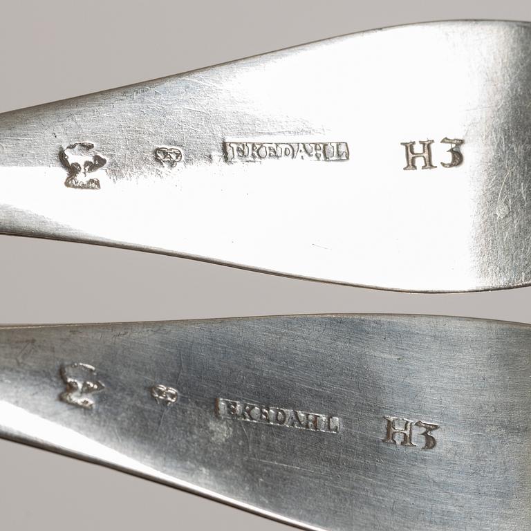 Nine Swedish silver spoons, early 19th century.