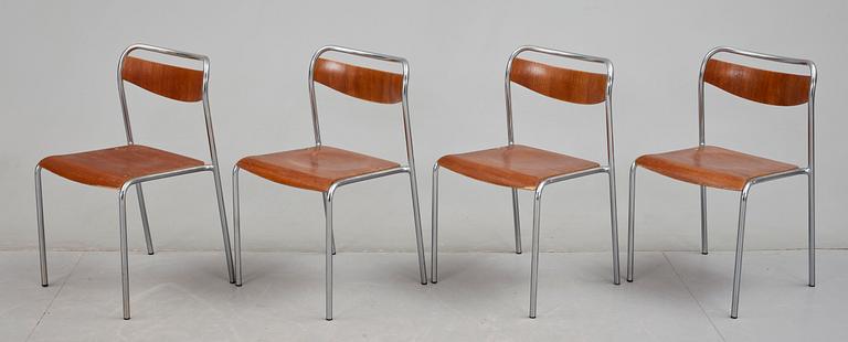 INDUSTRISTOLAR, 4 st, metrall och teak, Lindqvist kontorsmöbler. 1960-tal.