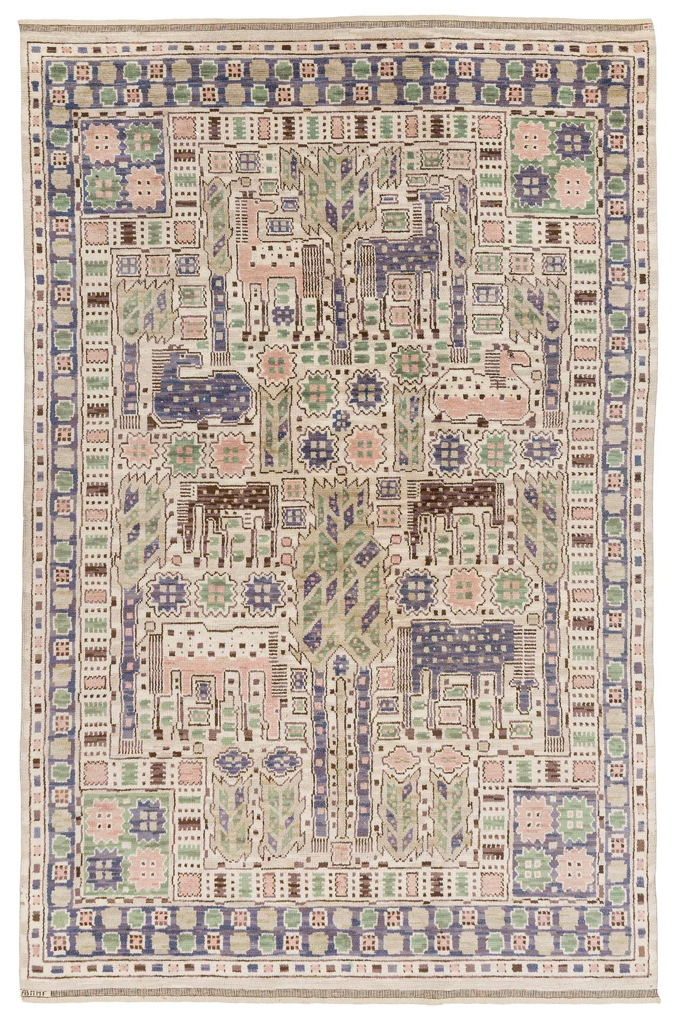 Märta Måås-Fjetterström, matta, "Hästhagen", flossa, ca 337 x 217 cm, signerad AB MMF.