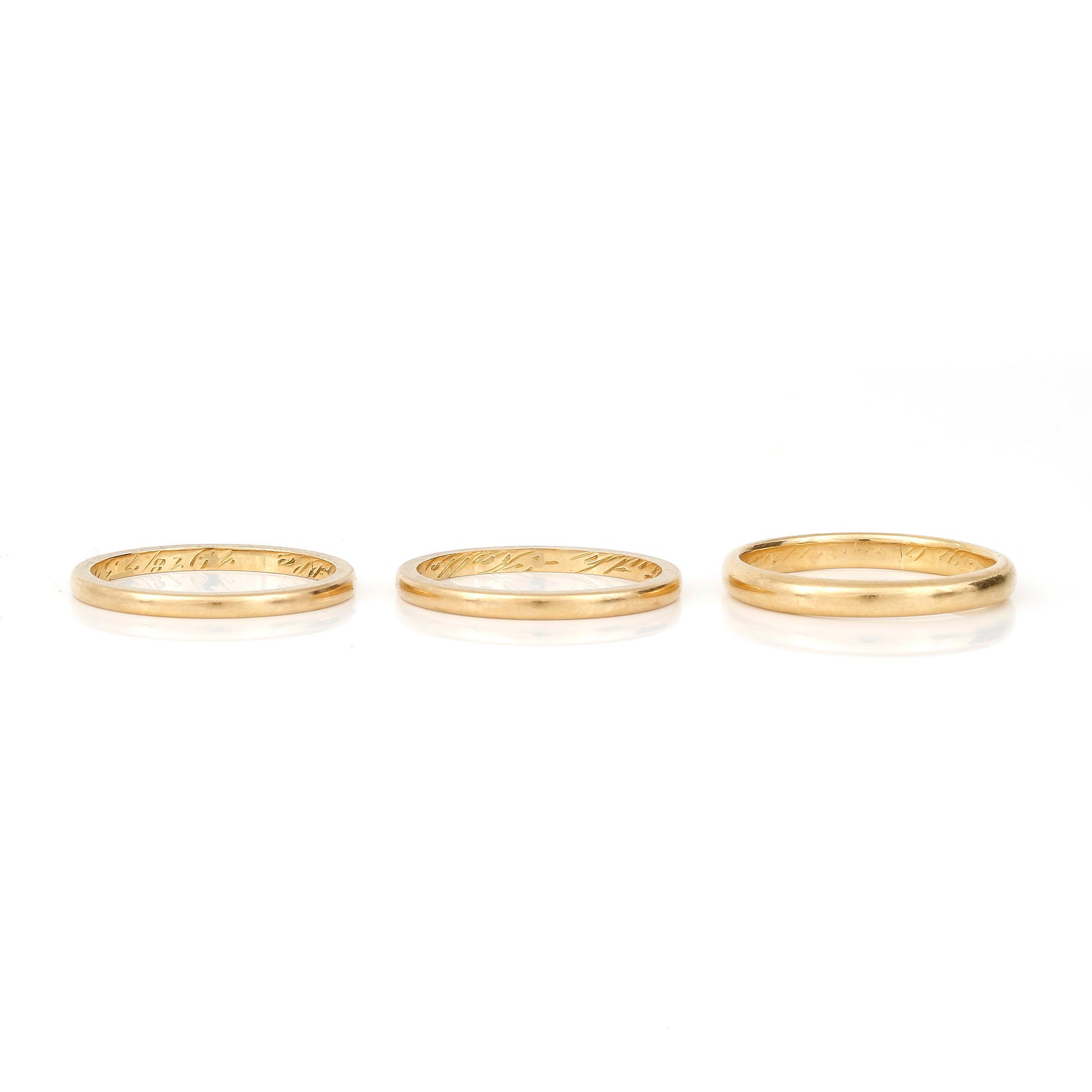 VIGSELRINGAR, 3st, 20K guld, bland annat 1935. Vikt ca 10g.