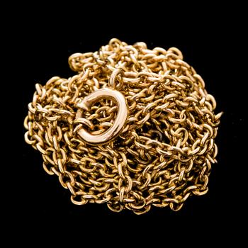 KLOCKKEDJA, 14 k guld. 1900-talets första hälft. Vikt ca 45 gram.
