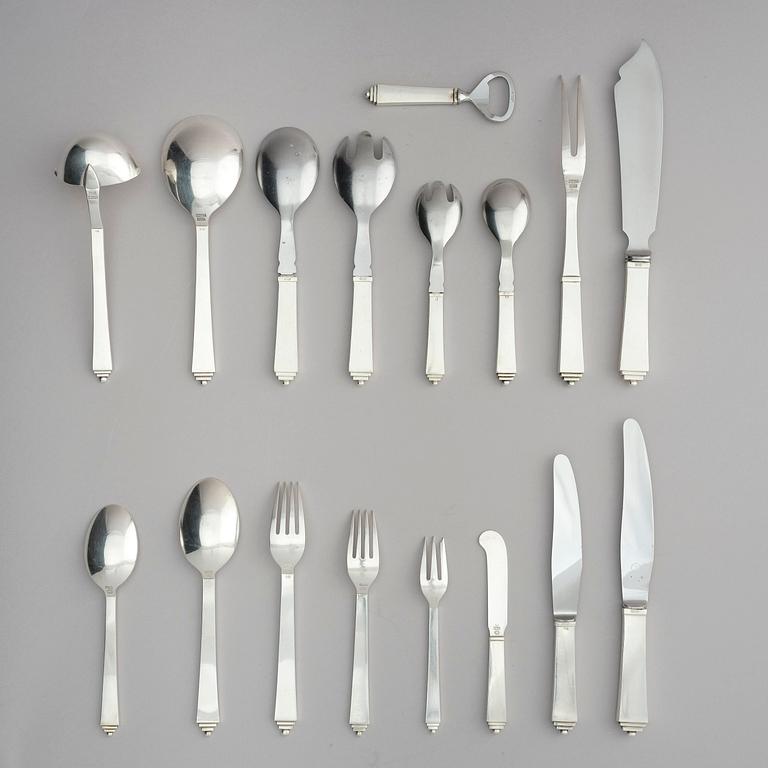 Georg Jensen, a set of 99 pieces of sterling silver flatware, model 'Pyramide', design Harald Nielsen, Copenhagen 1933-1977.