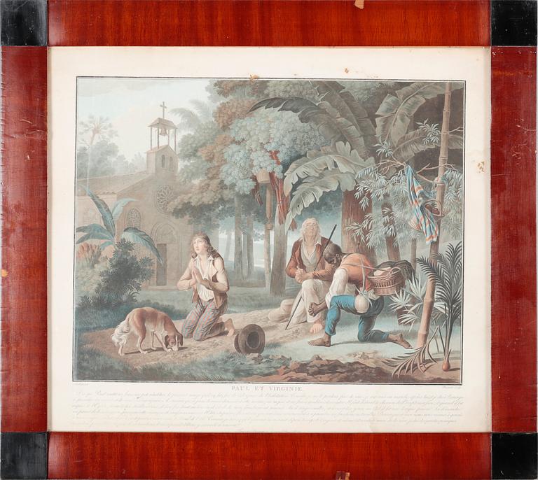 Six etchings in color by Charles-Melchior Descourtis after Jean-Frederic Schall, 18th or 19th century.