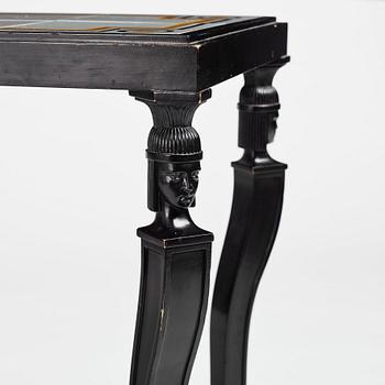 Axel Einar Hjorth, an ebonised oak Swedish Grace tiled top table, Nordiska Kompaniet 1931. Tile top by Edgar Böckman.