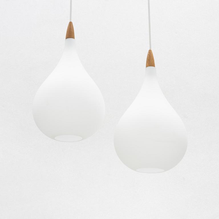 Uno & Östen Kristiansson, a large glass and oak, ceiling light, Luxus, Vittsjö.