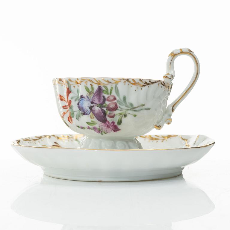 A set of ten porcelain coffee cups with saucers, Meissen-like mark, first half of the 20th Century.