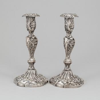 PEHR FREDRIK PALMGREN, ljusstakar, ett par, silver, nyrokoko, Stockholm, 1864.