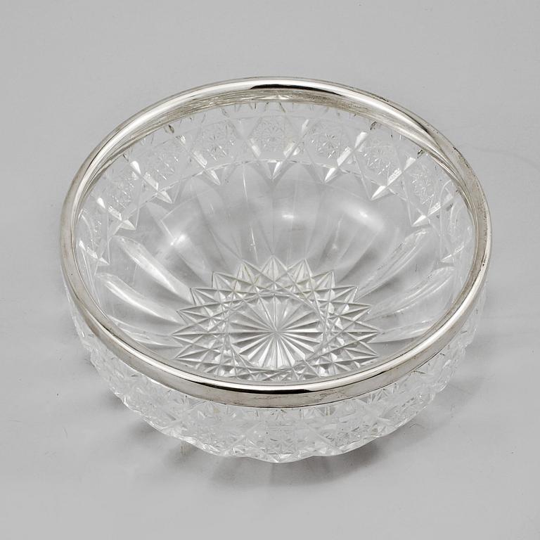 SKÅL, glas samt låghaltigt silver, 1900-tal.