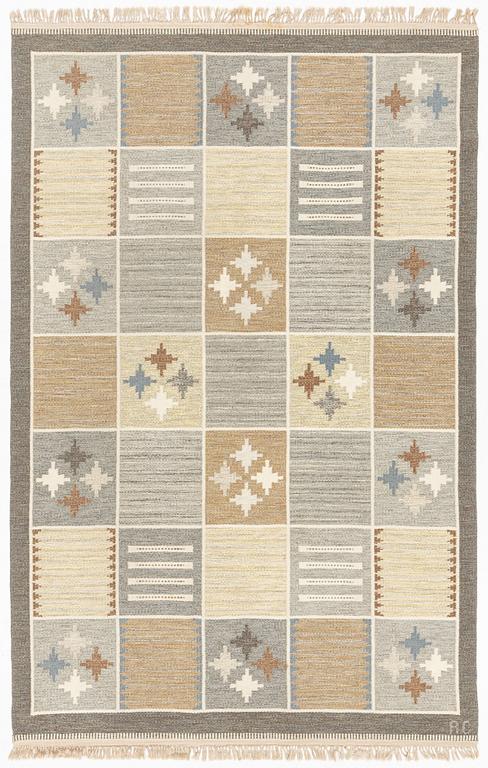 A flat weave carpet by Rakel Carlander, mid 20:th century, c. 307 x 200 cm, signed RC.