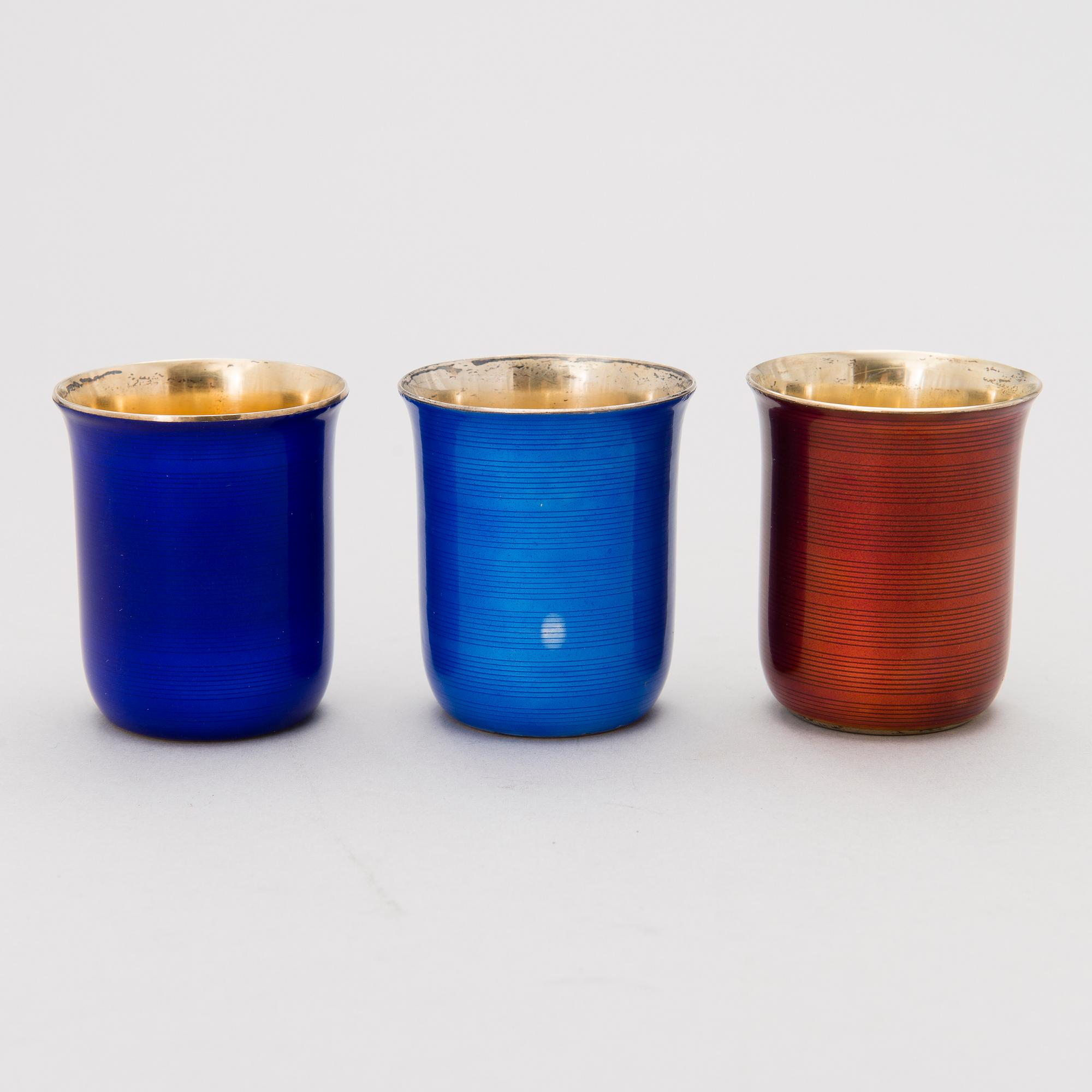 PIKAREITA, 3 kpl, emaloitua ja kullattua hopeaa (916), Tillander, Helsinki 1953-1954.