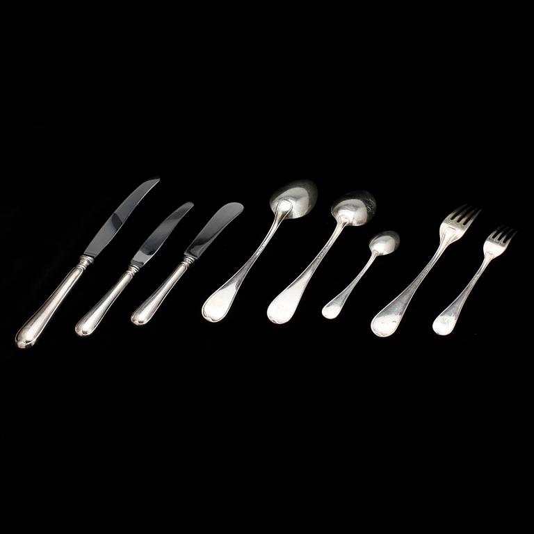 BESTICKSERVIS, 62 delar, silver, "Gammal svensk", bland annat GAB, Stockholm, 1960. Vikt 1466 gram exklusive knivar.