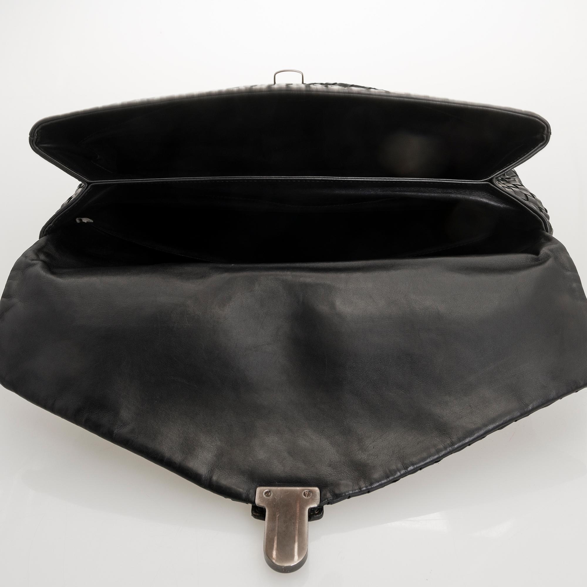 BOTTEGA VENETA Black Intrecciato Leather Briefcase.