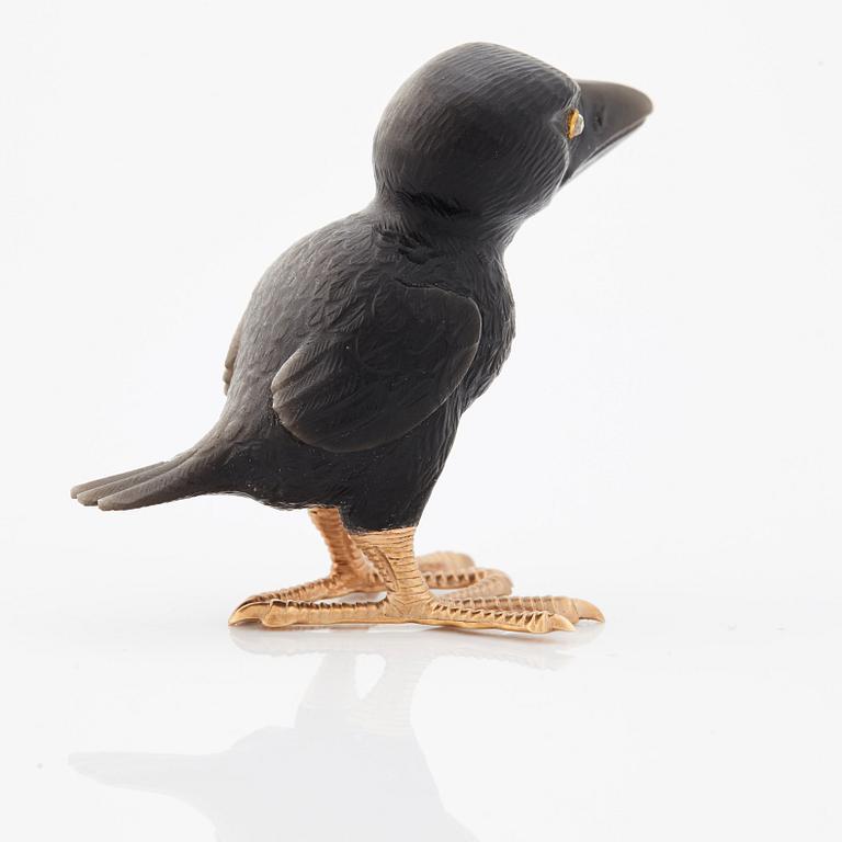 A Fabergé, obsidian figure of a raven-chick, in original case.