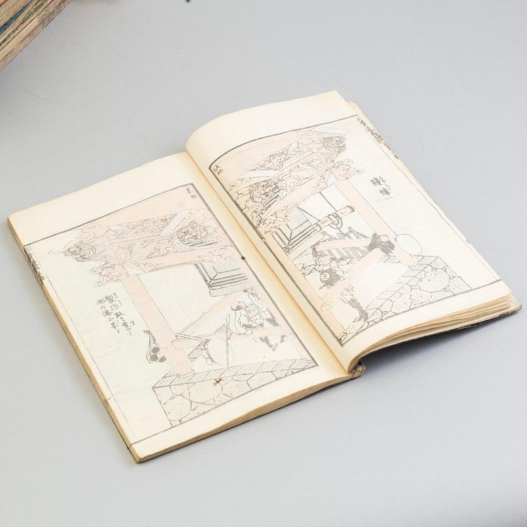 13 Japanese woodblock printed books with illustrations, 19th century.