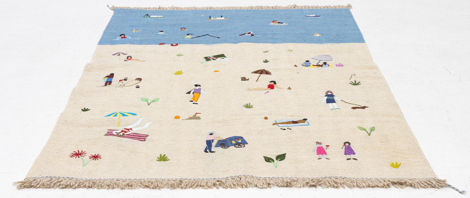 Matta, handbroderad Kelim, ca 186 x 122 cm.