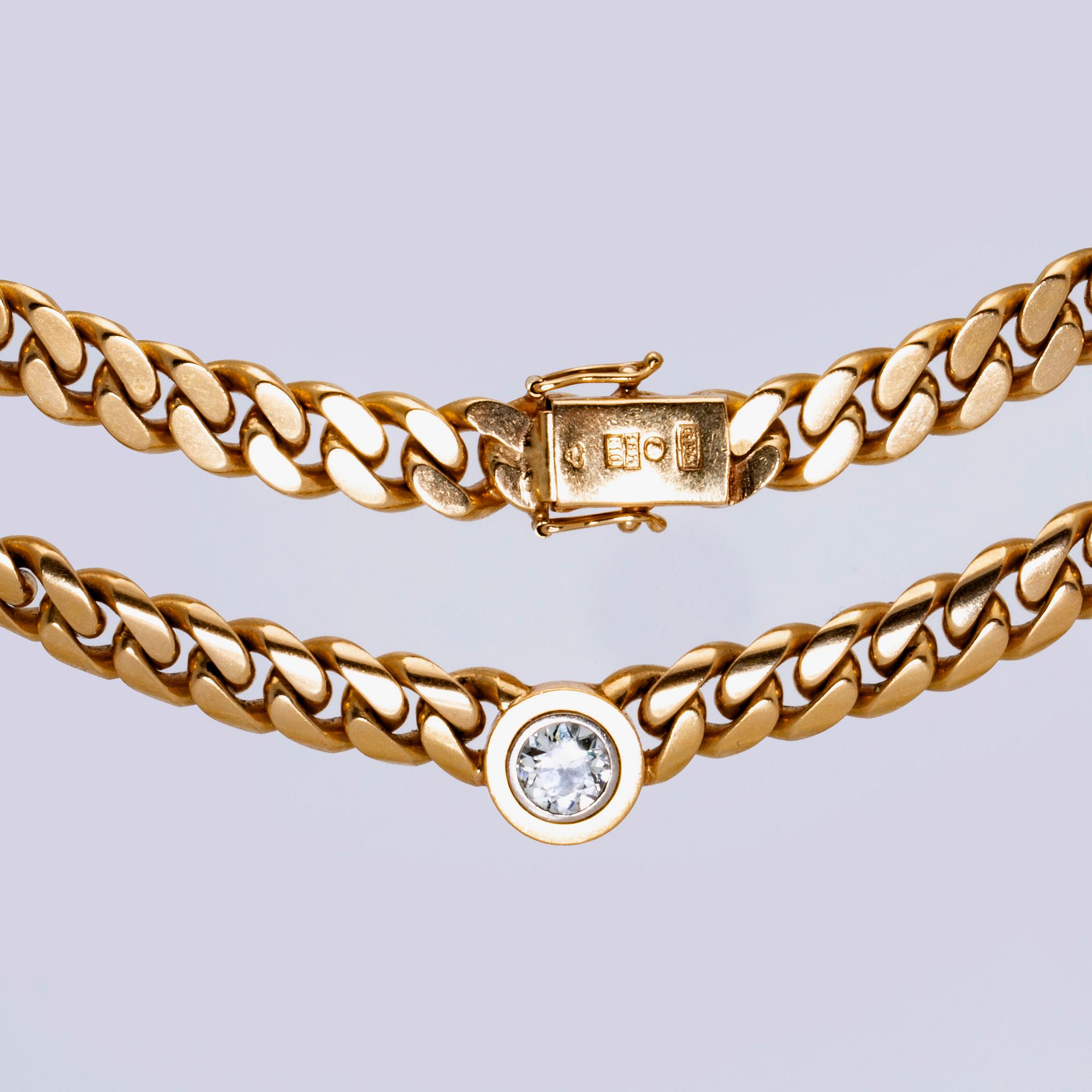 Necklace 18k gold 1 old-cut diamond approx 0,90 ct approx H-I/SI, Gunnar Fahlström Stockholm 1991, total weight 86,0 g.