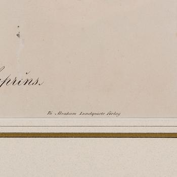 KRONPRINSPORTRÄTT, litografiskt tryck, Oscar II, ca 1840-42.