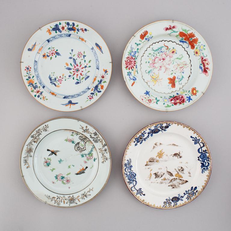 A set of 16 odd export  plates, Qing dynasty, Qianlong (1736-95).