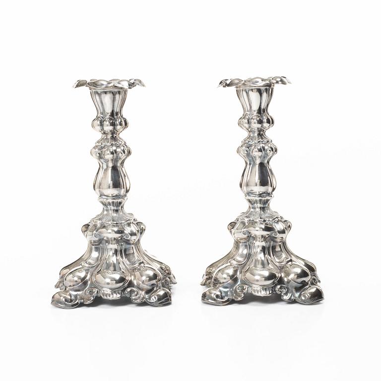 Candlesticks, a pair, Baroque style, silver, CG Hallberg, Stockholm, 1939.