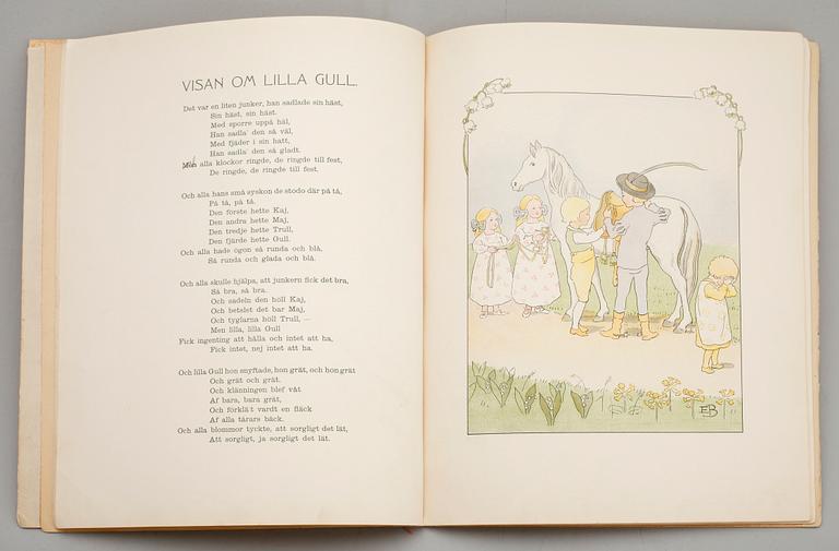 BOK, Blommornas bok, visar af Jeanna Osterdahl, bilder av Elsa Beskow. Med blyertsdedikation av Elsa Beskow.