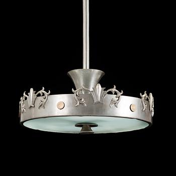 A 1920s / 1930s Art Deco pewter ceiling light. Height ca 90 cm.