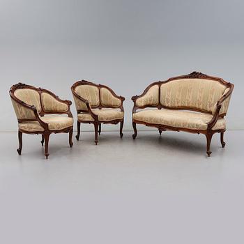 SALONGSGRUPP, 3 delar, rokokostil, 1900-talets mitt.