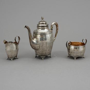 KAFFESERVIS, 3 delar, silver, empirestil, KG Markströms AB, Uppsala 1929. Tot ca 915 gram.