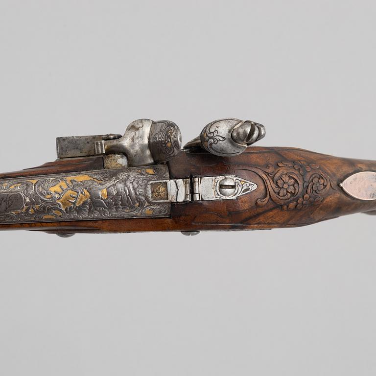 A Pair of flintlock pistols, by Johann Jacob Kuchenreuter, (Regensburg 1709-1783, Royal gunsmith).