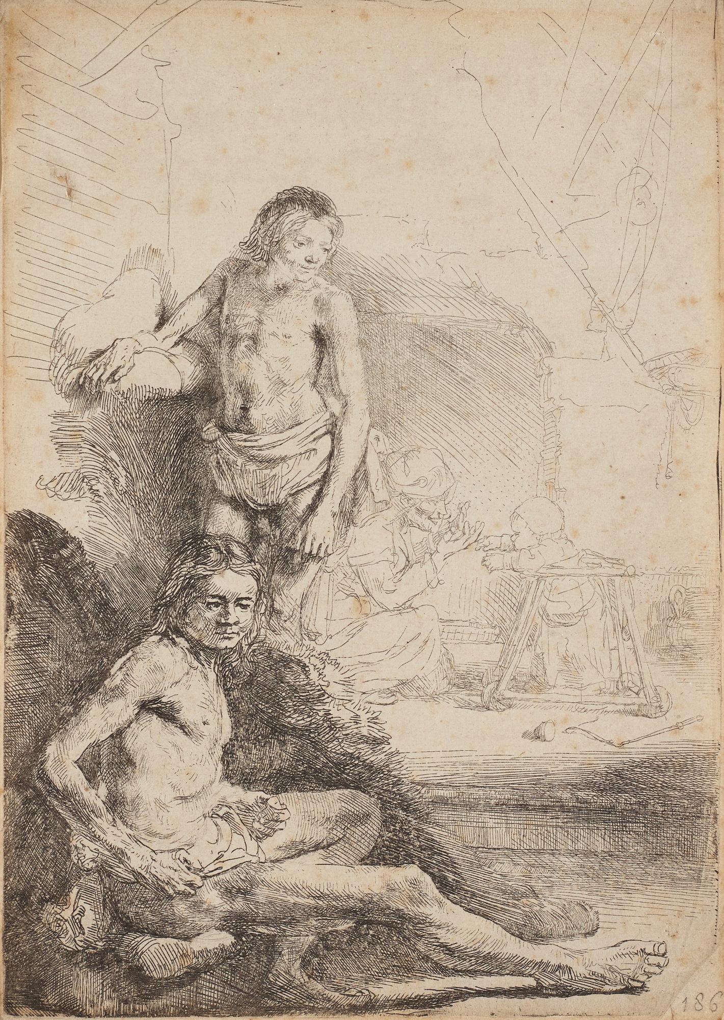 Rembrandt Harmensz van Rijn, "Nude man standing, another seated".