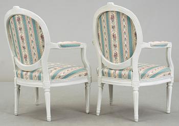 A pair of Gustavian late 18th century armchairs.