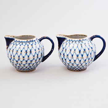 A 10-piece Lomonosov 'Cobalt Net' porcelain tea set, Made in USSR.