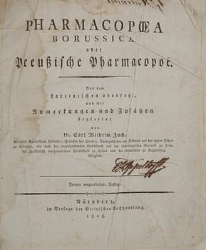 BOK: PHARMACOPOEA Borussica oder Preussische Pharmacopé" av Carl Wilhelm Juch, Nürnberg 1808.