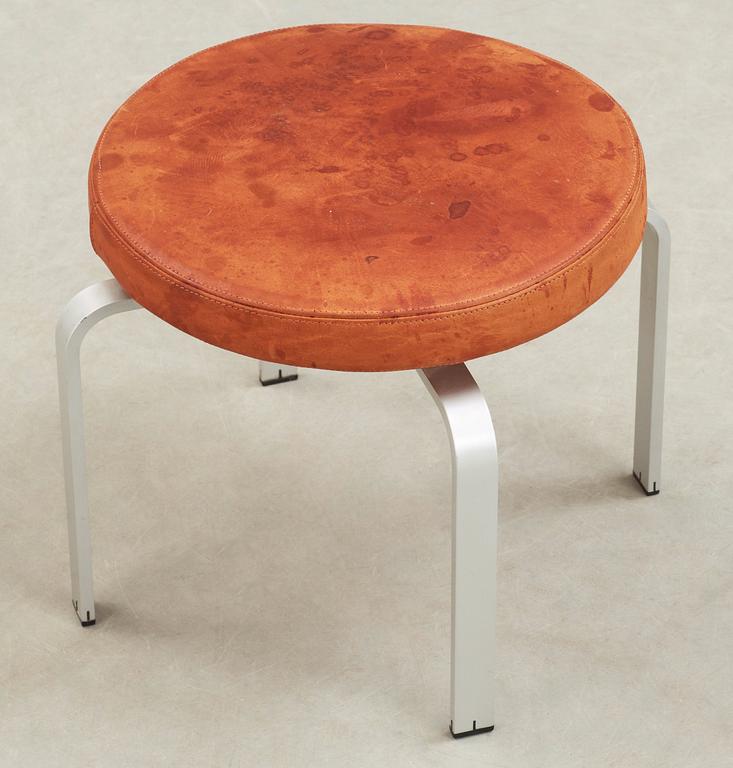 A Jørgen Høj brown leather and aluminium stool, Denmark 1960's-70's.
